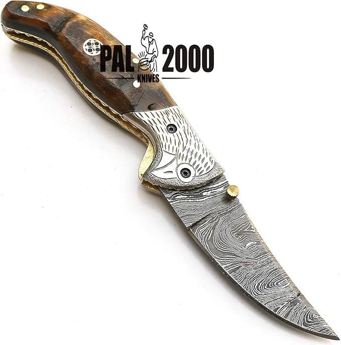 PAL 2000 KNIVES POC-9150 Custom Handmade Damascus Steel Folding Knife With Sheath