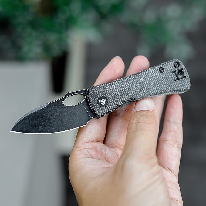 Pocket Knife for EDC,2.04in Titanium Coating 14C28N Steel Blade,Black Micarta Reversible Deep Carry Clip Handle,Folding Thumb Hole Knives for Men and Women，Andromeda-04B