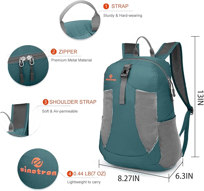 sinotron 22L Lightweight Packable Hiking Backpack, Small Hiking Backpack Day Pack for Women Men Travel Camping Vacation