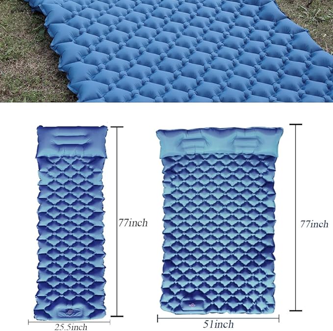 Sleeping Pad for Camping, Inflatable Sleeping Mat with Pillow, Camping Pad with Built-in Foot Pump, Lightweight Camping Mattress Pad for Car Camping, Backpacking, Tent and Hiking (Full (Navy))