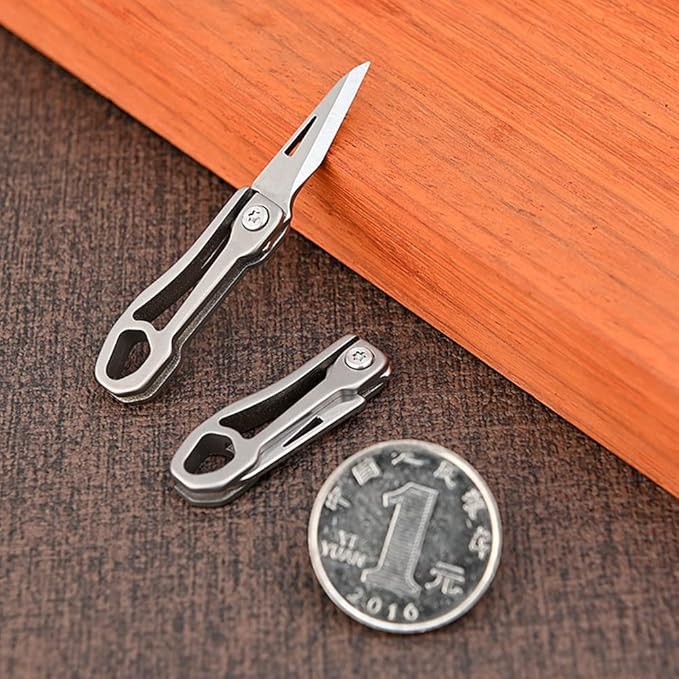 Ultra Small Little Folding Pocket Titanium Alloy Knife with 420j2 Stainless Steel Blade, Mini EDC Portable Knife/Box Cutter/Package Opener, Ultra Compact and Lightweight Mini Folding Knife