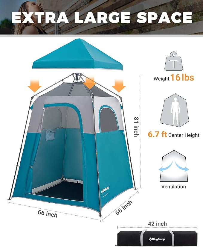 KingCamp Camping Shower Tent, Instant Portable Privacy Shelter, 1/2 Room Large Outdoor Toilet Tent with Floor, Water-Resistant, Windproof & Easy Setup for Beach, Camping & Hiking
