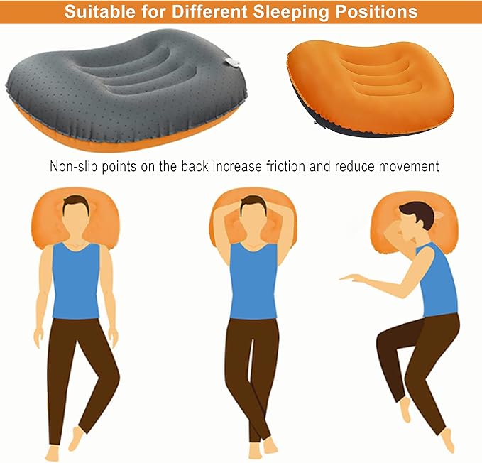Portable Inflatable Neck Pillow for Outdoor Travel, Camping, Office Naps-Polyester ，Color Available-Simple and Comfortable (16.5 * 12.6 * 4.3in, Orange)