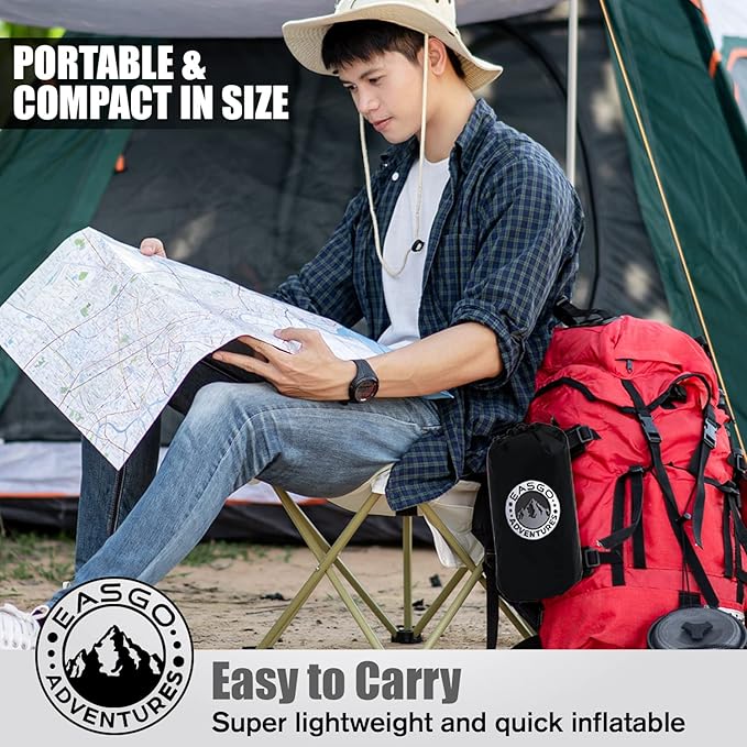 Ultralight Inflatable Sleeping Pad for Camping, Backpacking, Hiking, Travel, Built-In Step Inflating Air Pump, Integrated Pillow, Indoor Outdoor Firm Sleep Support, Compact and Portable, Black
