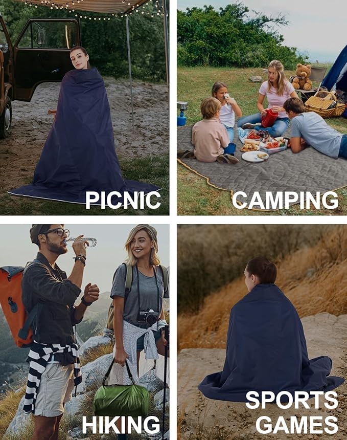 C-LIGHT Outdoor Hoodie Blanket - Stadium Blankets Waterproof Windproof - 79’‘x59’‘ Warm Blanket for Rain&Cold weather - Perfect for Picnic, Camping, Outdoor Sports Event, Stadium, Beach (DarkNavyBlue)