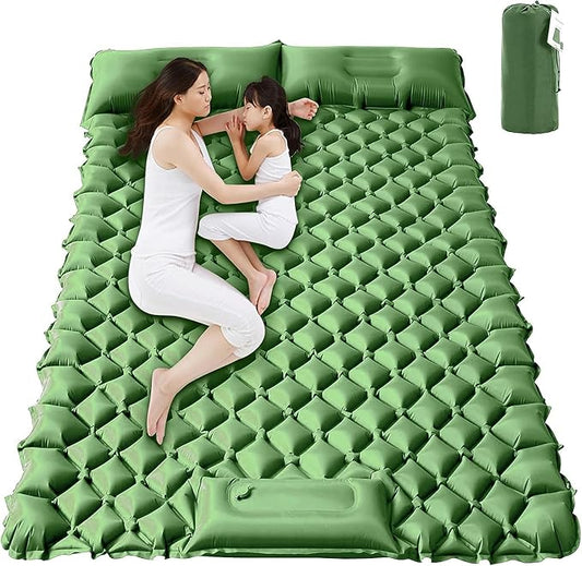 EULANT Double Sleeping Pad for Camping, Self Inflating, 2 Person with Pillow Built-in, Foot Pump, Durable, Portable, 79x2.8x48 in