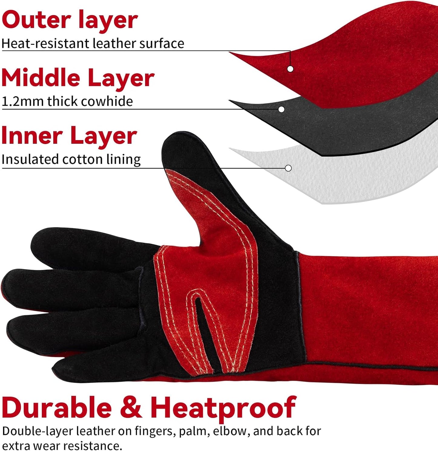 16 Inch Welding Gloves Heat Resistant 932°F for BBQ,Oven,Grill,Fireplace MIG,TIG,Stick Welding,Forging,Animal Handling(2XL)