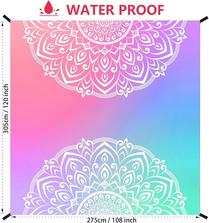 Beach Blanket, Sandproof Beach Mat, Waterproof Quick Drying Lightweight Outdoor Picnic Mat 120"x108" for 2-8 Adults with Pocket for Travel, Camping, Hiking