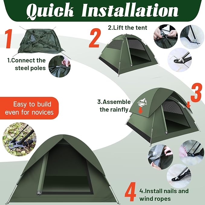 Tents for Camping 3-4 Person with Rainfly, Camping Tents 100% Waterproof Windproof, Not Crowded for 2 Person Camping Tent, Outdoor Dome Tent Easy Setup, Backpacking Tent for Adventure Backyard