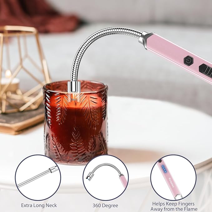 Electronic Candle Lighter Arc Windproof Flameless USB Rechargeable Electric Lighter (1 Pack - Rose Gold)