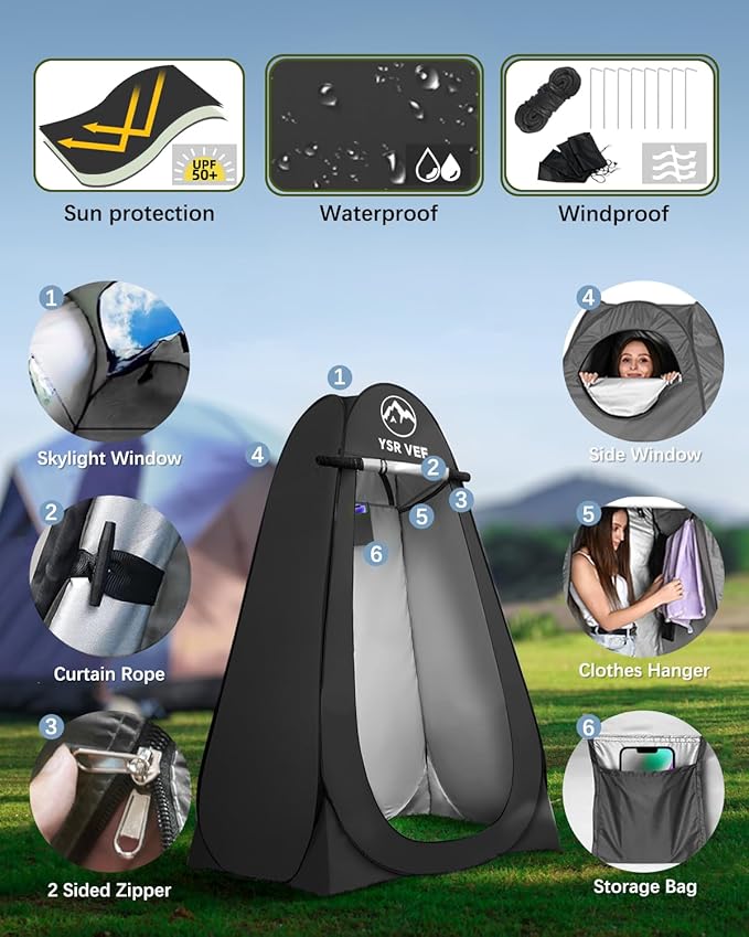 Camping Toilet with Pop-Up Privacy Tent and Liquid Waste Gel, Portable Toilet for Camping with Large Tent, Ergonomic Potty Provides Enhanced Comfort, Suitable for All Ages