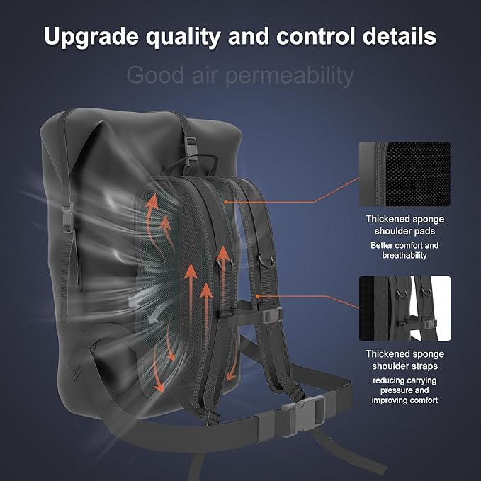 Waterproof Backpack，Heavy Duty Hiking Backpack，35/55/85L dry bag backpack waterproof for Men，Roll-Top Closure，for Kayaking, Travel, Hiking, Fishing, Camping, Motorcycles (grey, 55L)