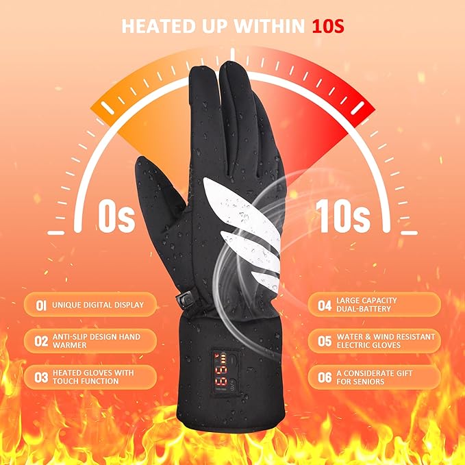 Heated Glove Liners, Rechargeable Electric Battery Operated Heated Gloves for Men Women Thin Hand Warmers for Work Skiing Hunting Fishing Arthritis