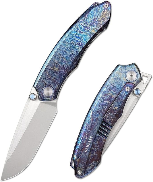 Wild Species Pocket Knife for Men,Manual Grinding Pearlescent Satin M390 Blade Titanium Handle Thumb Stud Opener Front Flipper Folding Knife for Outdoor Camping Hiking