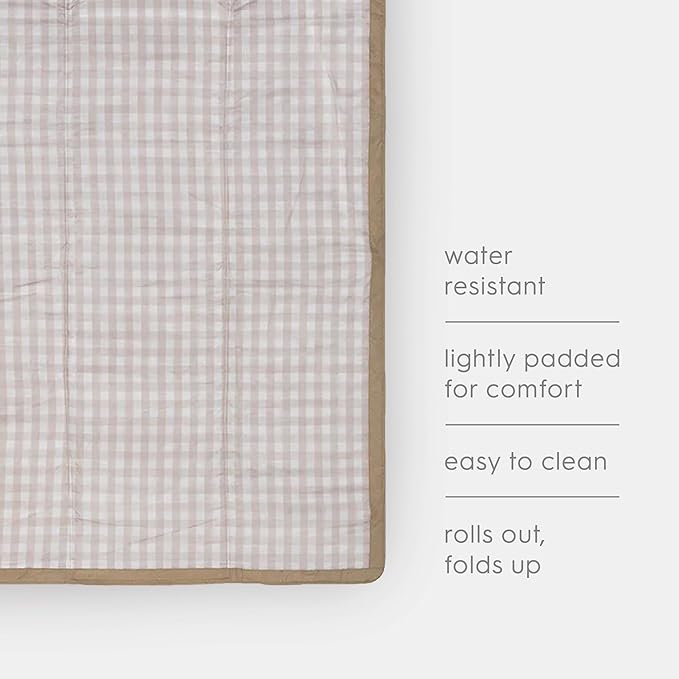Little Unicorn Outdoor Family Picnic & Beach Blanket, Water-Resistant, Compact Fold, Large Size, 5 x 7 feet, (Beige Buffalo Check)