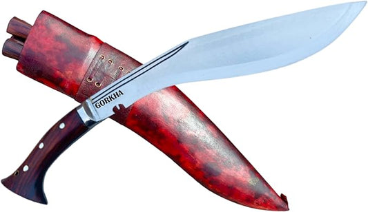 World War I Kukri Knife 10.5 IN Fixed Blade Panawal Balance 17 IN Gurkha Khukuri, Leather Sheath 2 Knives - Handmade In Nepal
