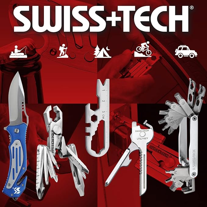 SWISS+TECH ST33329 17-in-1 Wallet Multi-Tool with Screwdrivers, Wrenches, Rope Cutter, Knives (Single Pack)