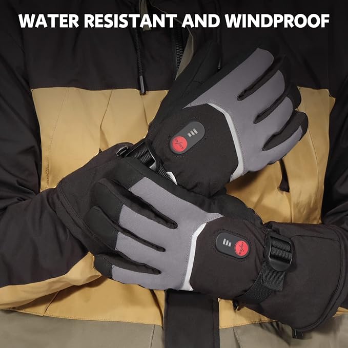 Heated Gloves Electric Battery Heated Gloves Rechargeable for Men Women Heated Ski Gloves Water Resistant Touchscreen 7.4V 2200mAh up to 6.5hrs for Skiing Hiking Motorcycling Camping