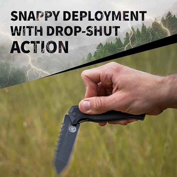 Off-Grid Knives - Viper V2 with154CM Steel Tanto Blade, Grippy G10 Scales, Left or Right Deep Carry Clip, Ceramic Ball Bearings (Blackwash)