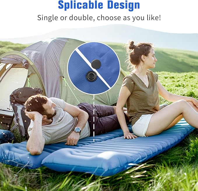 Sleeping Pad for Camping, 4in Thick Camping Air Mattress with Pillow, Camping Bed Sleeping Mat for Backpacking, Inflatable Camping Mat Built-in Pump, 40D+60D 2-Layer Nylon, Holds 400lbs,Repair Kit