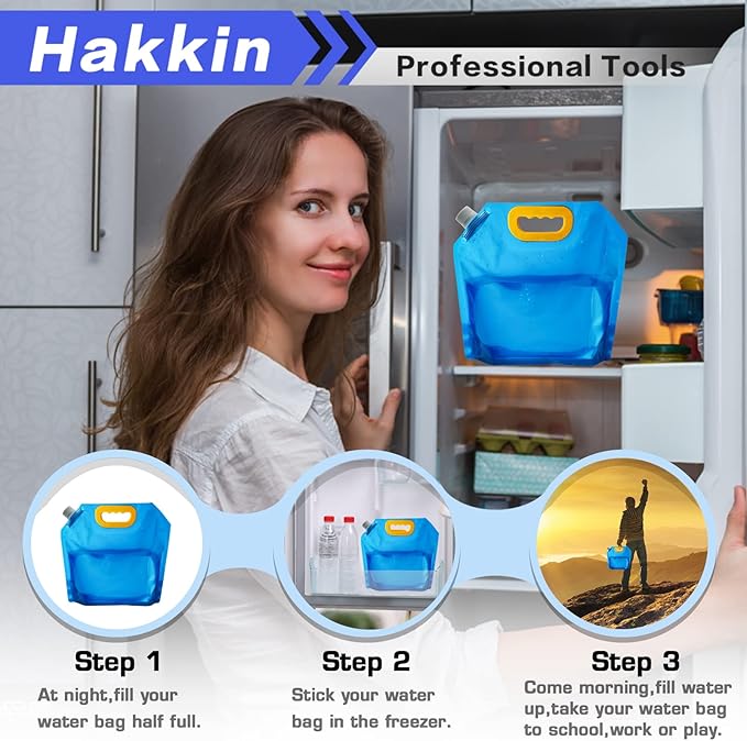 Hakkin Collapsible Water Tank Container 4 Pack 0.66 Gallon/2.5L, No-Leak Freezable Portable BPA Free Food Grade Plastic Storage Jug for Camping, Hiking, Travel, Emergency Survival Kit Bonus