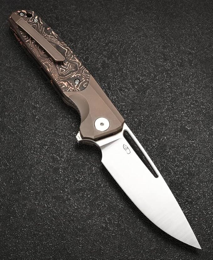 CMB Made Knives Darma Titanium+Carbon Fibre Handle Pocket Folding M390 Steel Tactical Survival Camping Outdoors Knife CMB-12C (Faint yellow)