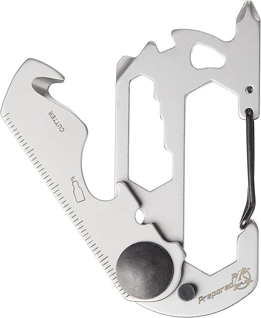 PREPARED4X Multitool Carabiner Keychain – 10-in-1 Stainless Steel EDC Tactical Survival Gear – Screwdriver, Ruler, Bottle Opener, Wrench, Box Cutter, Wire Cutter, and Bicycle Tools