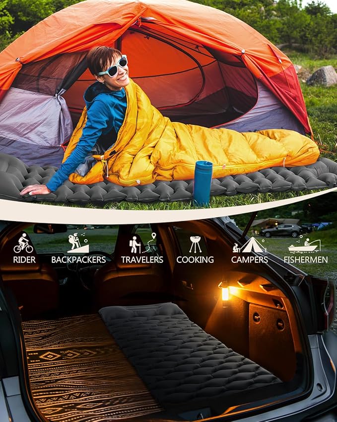 Sleeping Pad for Camping, Inflatable Camping Pad Built-in Foot Pump and Pillow, 75"×26" Single Size, Lightweight & Compact Camping Air Mattresses for Backpacking, Hiking, Traveling, Tent