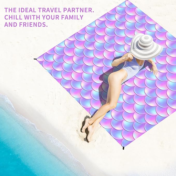 BYDOLL Beach Blanket Jellyfish Sandproof Waterproof 78''×81''1-4 Kids Adults Compact Lightweight Oversized Blanket Large Picnic Mat Beach Blanket for Travel Camping Hiking Picnic