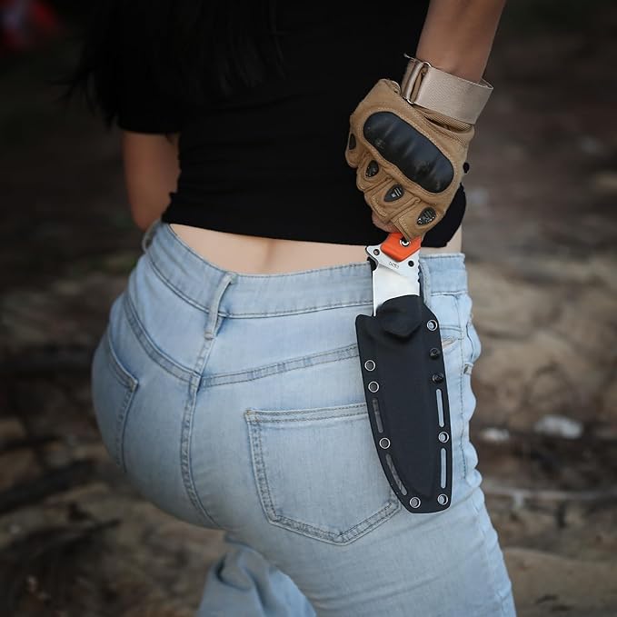 DC53 Steel 5" Fixed Blade Hunting Knife with Kydex Sheath, Camping Fishing Multi-Purpose Outdoor Gear with G10 Handle, Camping Bush Knife, Gifts for Men