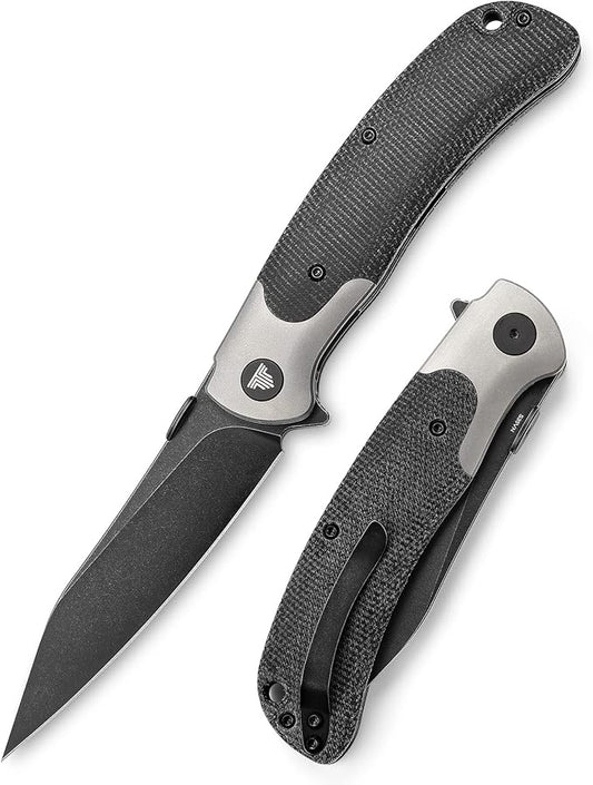 EDC Pocket Knife with Clip, Flipper Folding Knife,3.66" S35VN Steel PVD Blackwash Wharncliffe Blade,Ti Thumb Disk and Bolster &Micarta Scales for Camping Outdoor Hiking,UMa-04