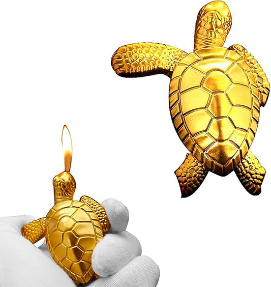 Vintage Metal Butane Gold Turtle Lighter, Portable Cool Soft Flame Lighters, Refillable Novelty Lighter for Fireplace Candle Camping BBQ (Without Gas)