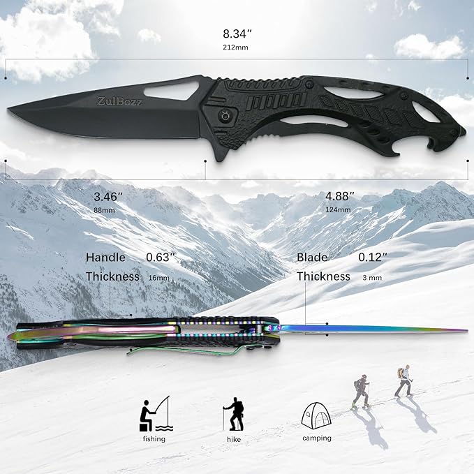 Pocket Knife - EDC, Tactical Knife with Clip, Folding Knife for Camping Hiking, Spring Assisted Knife, Survival Knife for Emergency Rescue Situations, Home Improvements, Gifts for Men - Black