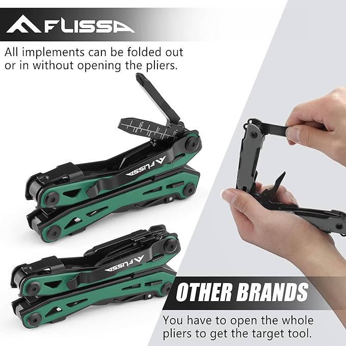 FLISSA 16-in-1 Multi Tool Pliers, Stainless Steel EDC Multitool with Pocket Knife, Belt Clip and Oxford Pouch, Self-locking Multipurpose Utility Multi-Tool for Camping Survival Outdoor Activities