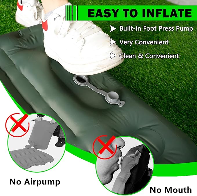 Self-Inflating Camping Sleeping Pad, Green Sleeping Mat Single Air Mattress with Foot Pump, Extra Thickness 4.7” Camping Mat Inflatable Sleeping Pad for Camping Hiking Tent Picnic, Green