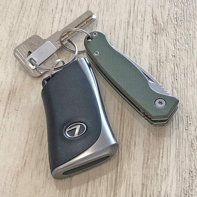 Small Keychain Thin Lightweight Pocket Knife for Kids, Men, Women Everyday Carry, Stainless Steel Blade G10 Handle Mini Pocket Folding Knife for Camping, Hunting, Survival, Outdoors (Green-B) …