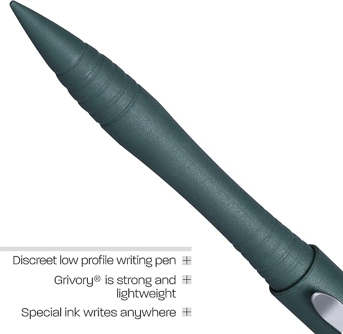 CRKT Williams Defense Pen: Low Profile, Lightweight EDC Pen, Grivory, Pressurized Ink Cartridge and Pocket Clip TPENWRG, Green