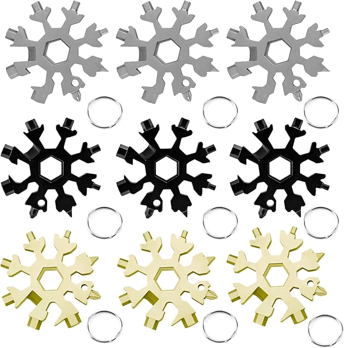 9 Pieces Snowflake Multi Tool Stainless Steel 18-in-1 Snowflake Screwdriver Multitool Bottle Opener Wrench Mens Gifts for Christmas
