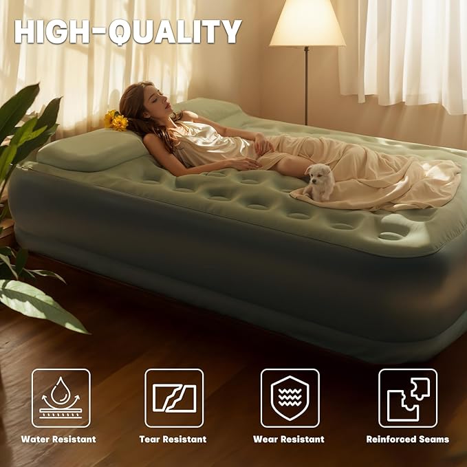 Twin Air Mattress, Upgrade Wireless Inflatable Mattress with 4000mAh Rechargeable Battery Built-in Pump for Quick and Easy Inflation/Deflation, ideal inflatable bed for home, camping and guests