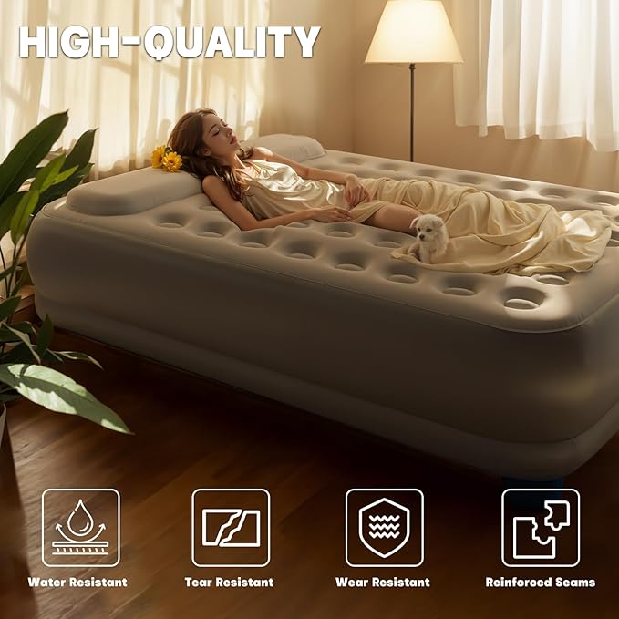 Queen Air Mattress,Upgrade Wireless Inflatable Mattress with 4000mAh Rechargeable Battery Built-In Pump for Quick and Easy Inflation/Deflation, Ideal Inflatable Bed for Home, Camping and Guests