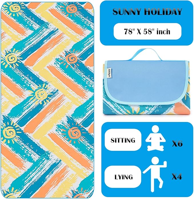 Picnic Blanket Waterproof Washable Foldable 58''x79'',Extra Large Picnic Mat, Dual Layers for Outdoor Water-Resistant Handy Mat, Beach, Intdoor,Camping on Grass - Sunny Holidays