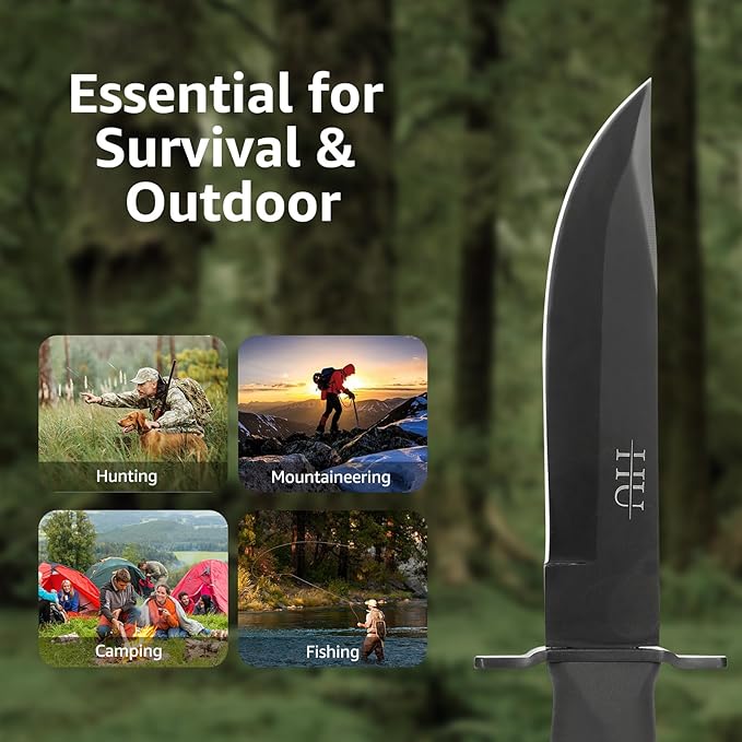 HU 5.5'' Fixed Blade Pocket Knife - Sharp Stainless Steel - Matte Black/Military Green- for Camping, Hiking, Survival, Unboxing package (Military Green)