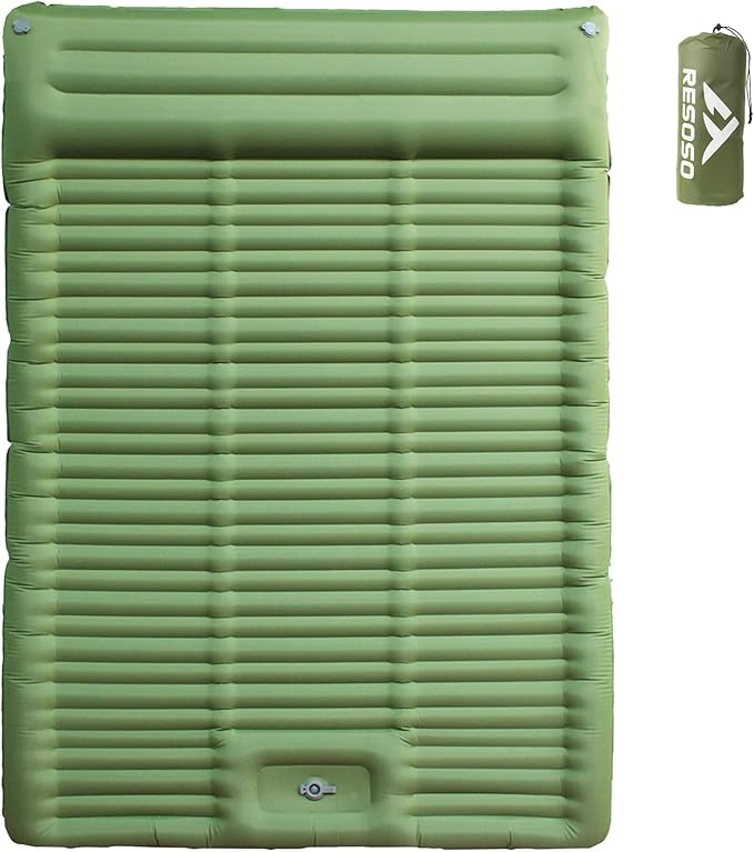 Double Sleeping Pad for Camping,4.75" Ultra-Thick Camping Mattress with Pillow Built-in Foot Pump, Self Inflating Camping pad for Backpacking, Car Camping, Hiking, Tent(Green)