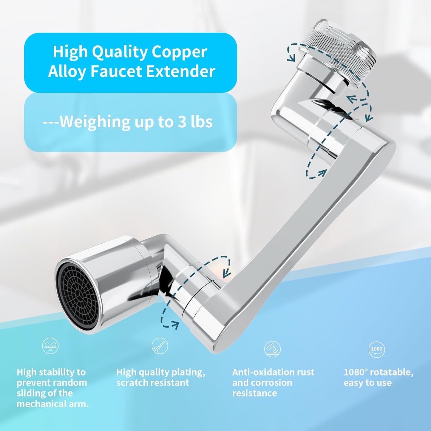 1080° Swivel Faucet Extender, Heavy Duty Rotating Sink Extension, Universal Swivel Multifunctional Robotic Arm, Rotating Splash Filter Extension Faucet Aerator for Kitchen Bathroom-2 Pcs