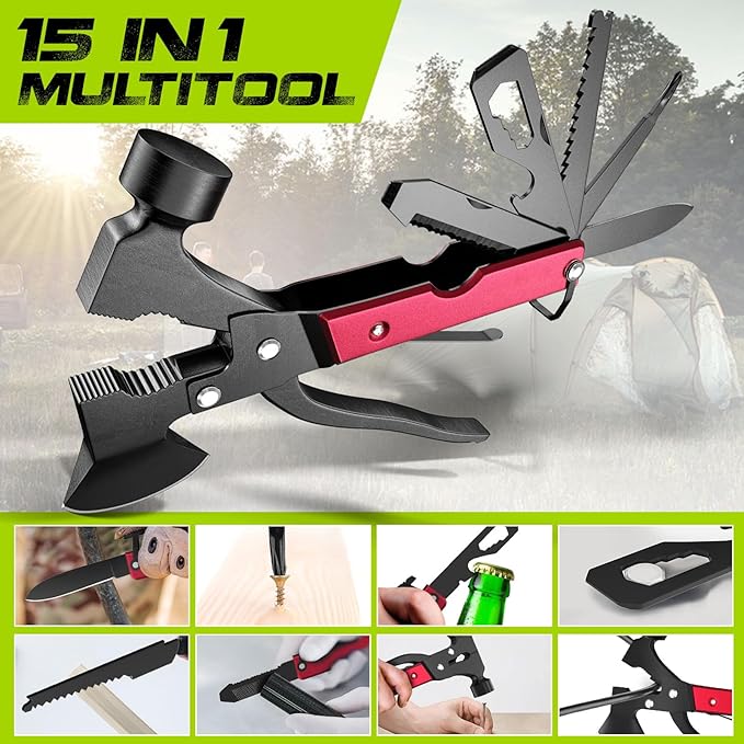 Christmas Cheer Meets Survival Smarts，Cool Gadget Gift - 15-in-1 Multi-Tool Axe Hatchet for Camping，Hiking Enthusiasts
