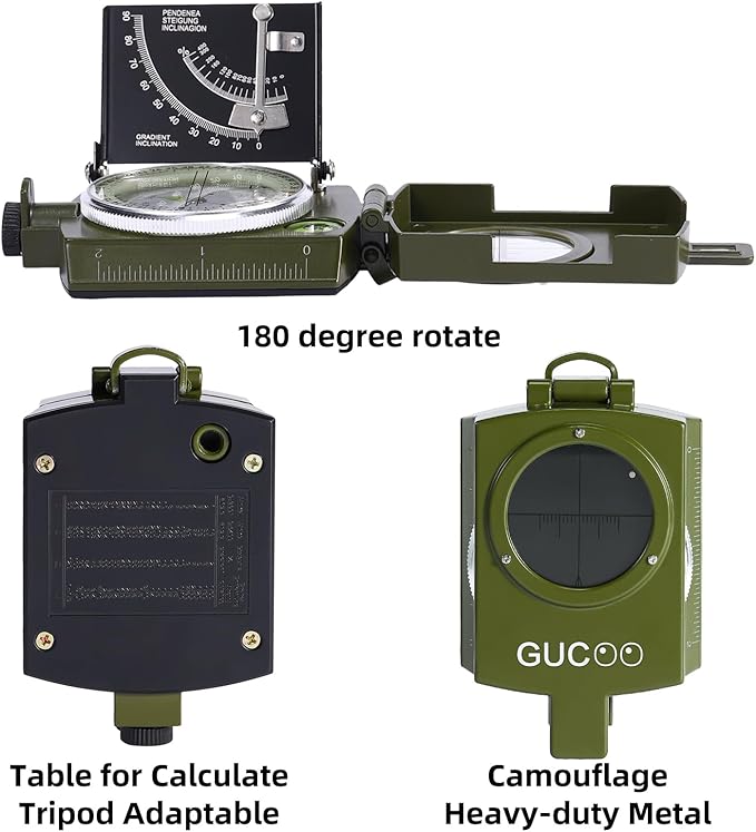 Military Lensatic Compass for Hiking Survival Camping Hunting Gifts Army Waterproof Pocket Compass for Men Magnetic Map Metal Tactical Large Navigation Tritium Compass with Mirror