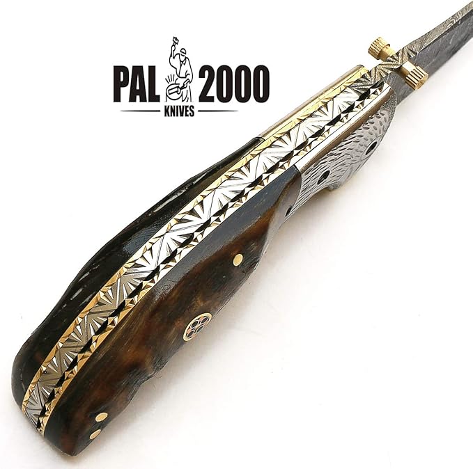 PAL 2000 KNIVES POC-9150 Custom Handmade Damascus Steel Folding Knife With Sheath