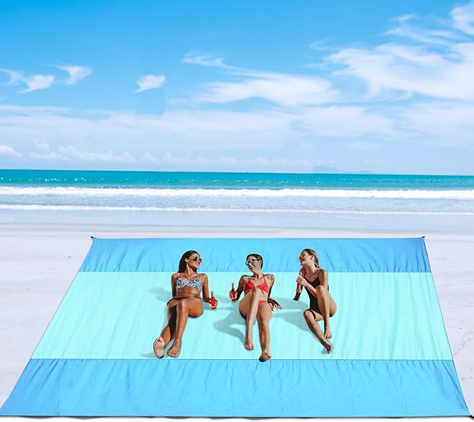 Beach Blanket MAXVINI Beach Mat 118"X 110" Beach Blanket Waterproof Sandproof 2-8 Adults, Outdoor Large Beach Blankets Sand Free Lightweight Portable Beach Accessories for Picnic Travel Camping Hiking