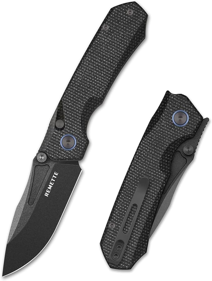 Pocket Knife Rockable Design Button Lock Rhino 0315, EDC Pocket Knife for Men, 14C28N Blade Folding Knife, Durable Micarta Handle with Pocket Clip, Sharp Hunting Camping Knives