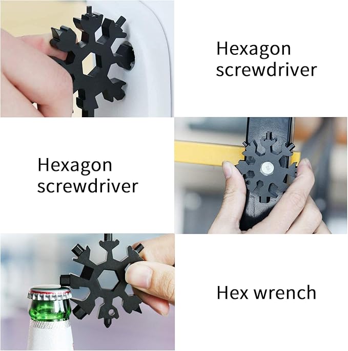 Christmas Gifts for Him,18-in-1 Snowflake Multi Tool,Stainless Steel Snowflakes Multi-Tool, Incredible Tool Gifts for Men Dad Christmas,Valentine's Day,Dad,Boyfriend,Grilfriend (Black)